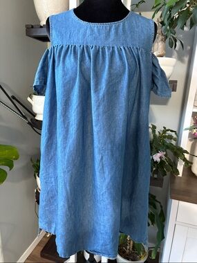Blue Denim Cold-Shoulder Mini Dress